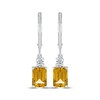 Thumbnail Image 1 of Emerald-Cut Citrine & White Lab-Created Sapphire Drop Earrings Sterling Silver