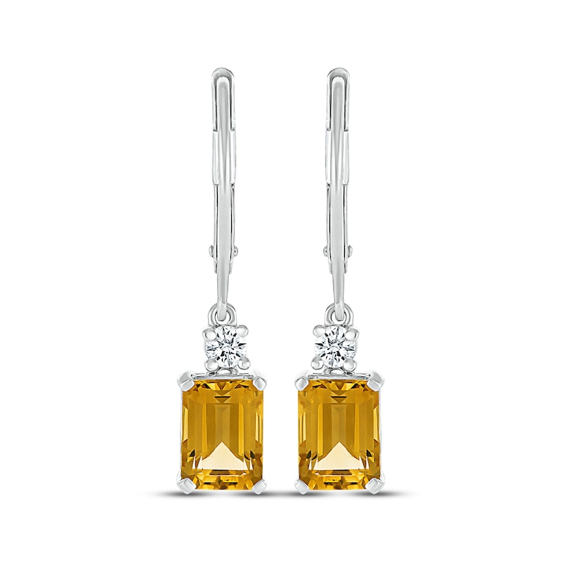 Emerald-Cut Citrine & White Lab-Created Sapphire Drop Earrings Sterling Silver