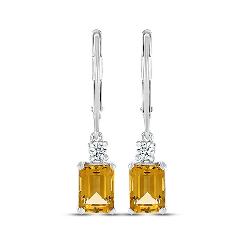 Main Image 2 of Emerald-Cut Citrine & White Lab-Created Sapphire Drop Earrings Sterling Silver