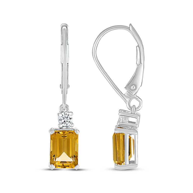 Emerald-Cut Citrine & White Lab-Created Sapphire Drop Earrings Sterling Silver