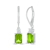 Thumbnail Image 1 of Emerald-Cut Peridot & White Lab-Created Sapphire Drop Earrings Sterling Silver