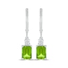 Thumbnail Image 2 of Emerald-Cut Peridot & White Lab-Created Sapphire Drop Earrings Sterling Silver