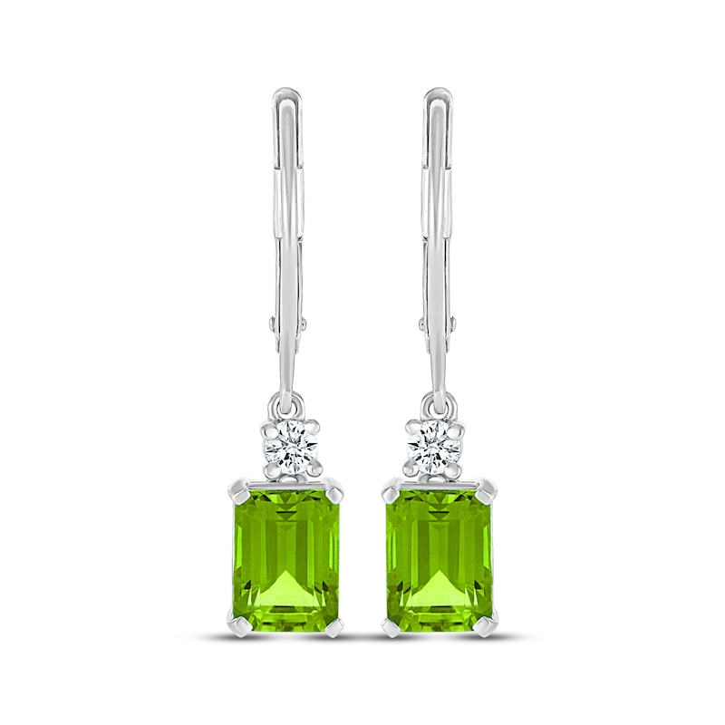 Main Image 2 of Emerald-Cut Peridot & White Lab-Created Sapphire Drop Earrings Sterling Silver