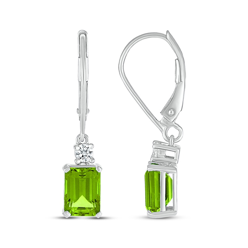 Main Image 3 of Emerald-Cut Peridot & White Lab-Created Sapphire Drop Earrings Sterling Silver