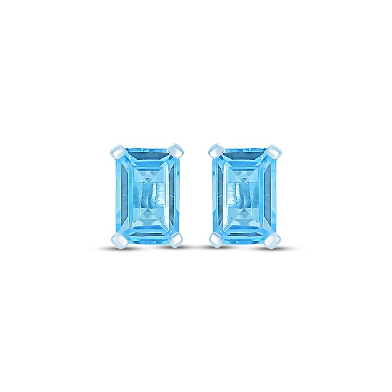 Main Image 2 of Emerald-Cut Swiss Blue Topaz Solitaire Stud Earrings Sterling Silver