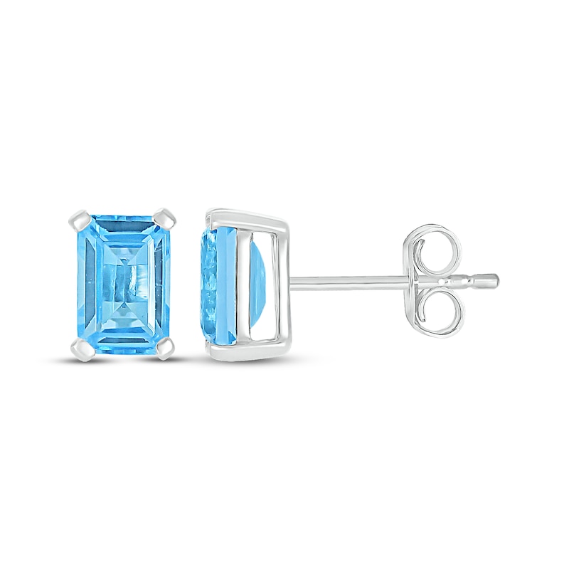 Main Image 3 of Emerald-Cut Swiss Blue Topaz Solitaire Stud Earrings Sterling Silver