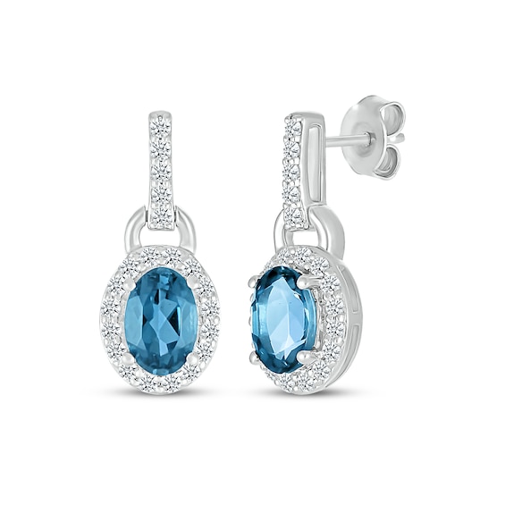 Oval-Cut London Blue Topaz & White Lab-Created Sapphire Doorknocker Earrings 10K White Gold