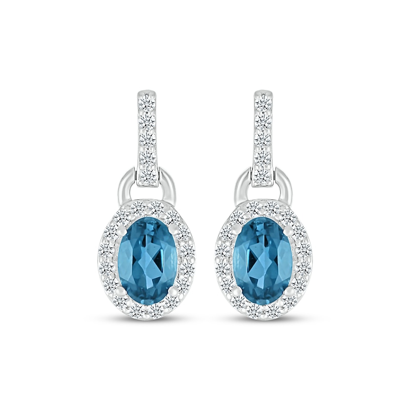 Main Image 2 of Oval-Cut London Blue Topaz & White Lab-Created Sapphire Doorknocker Earrings 10K White Gold