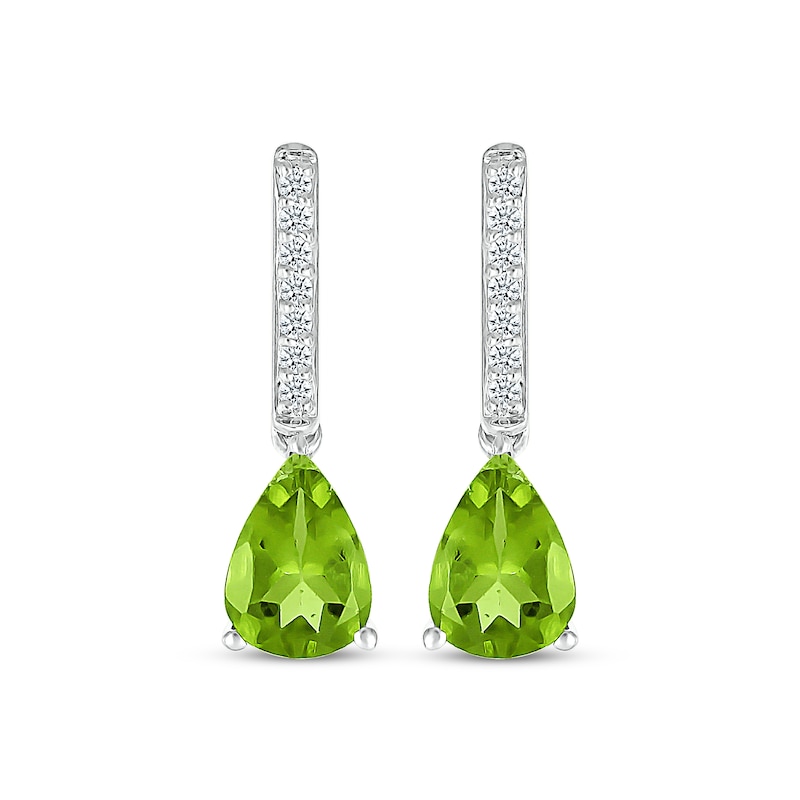 Main Image 2 of Pear-Shaped Peridot & White Lab-Created Sapphire Drop Earrings Sterling Silver