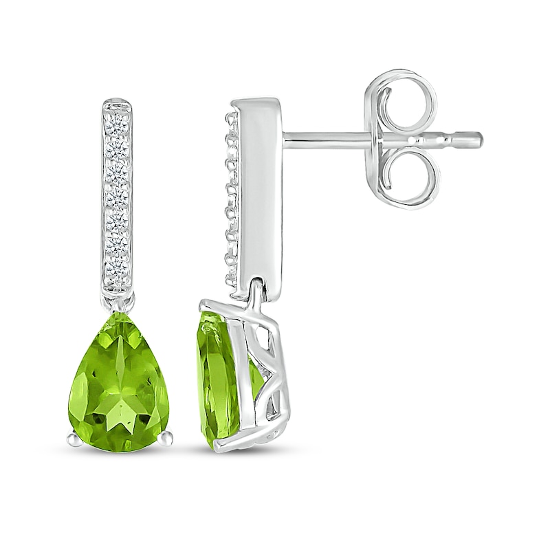 Main Image 3 of Pear-Shaped Peridot & White Lab-Created Sapphire Drop Earrings Sterling Silver