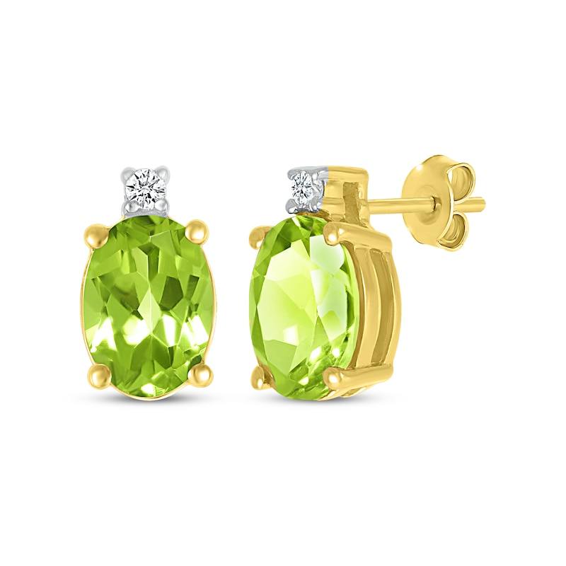 Main Image 1 of Oval-Cut Peridot & Diamond Accent Stud Earrings 10K Yellow Gold