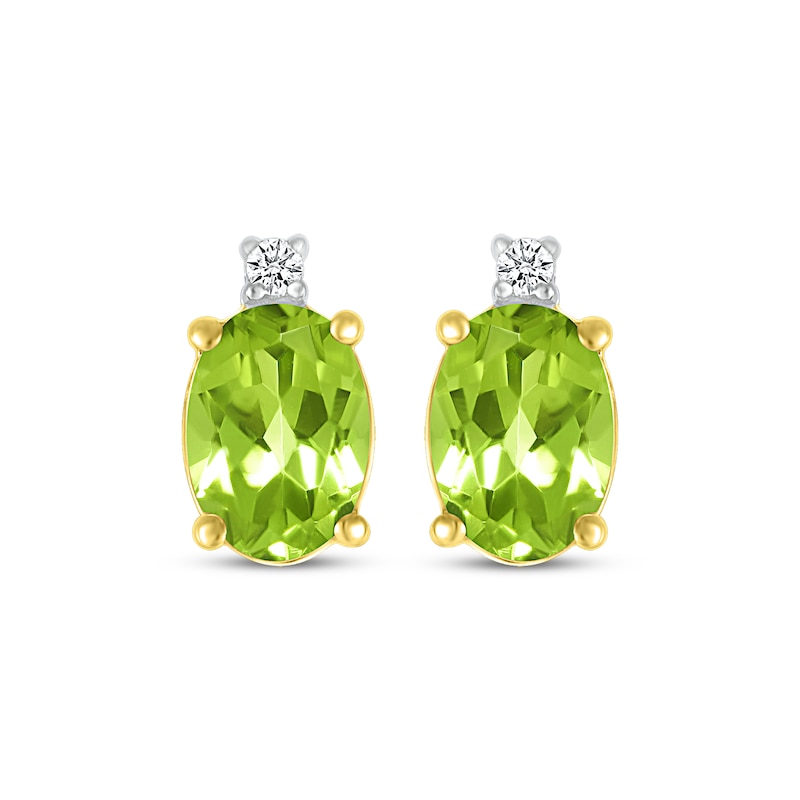 Main Image 2 of Oval-Cut Peridot & Diamond Accent Stud Earrings 10K Yellow Gold