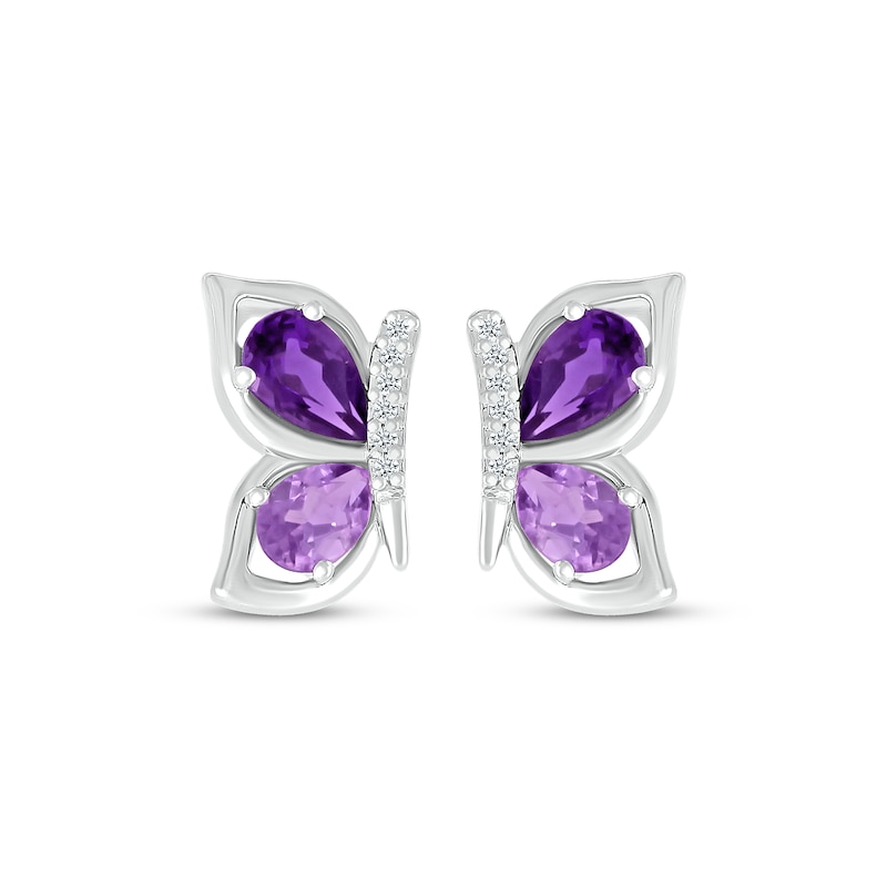 Main Image 2 of Pear-Shaped Amethyst & Diamond Accent Butterfly Wing Earrings Sterling Silver