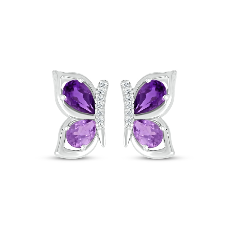 Pear-Shaped Amethyst & Diamond Accent Butterfly Wing Earrings Sterling Silver