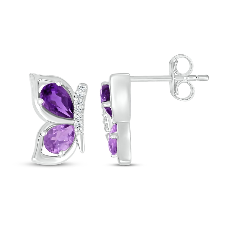 Main Image 3 of Pear-Shaped Amethyst & Diamond Accent Butterfly Wing Earrings Sterling Silver