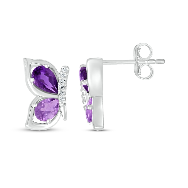 Pear-Shaped Amethyst & Diamond Accent Butterfly Wing Earrings Sterling Silver