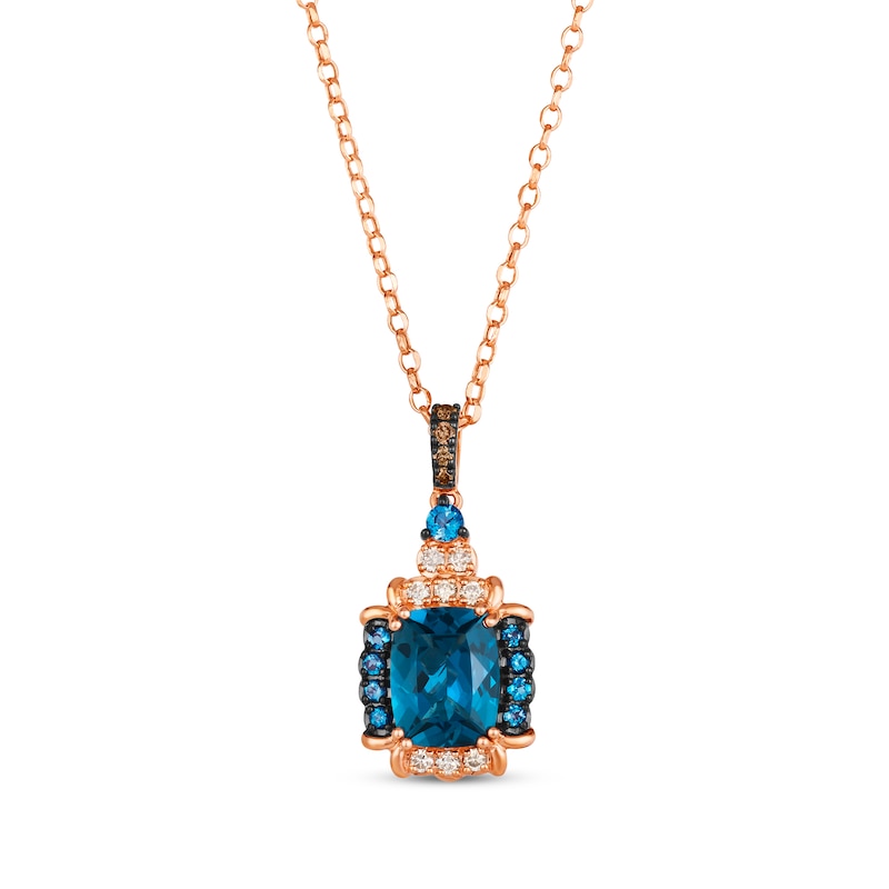Main Image 1 of Le Vian Venetian Color on Color Deep Sea Blue Topaz Necklace 1/8 ct tw Diamonds 14K Strawberry Gold 19&quot;