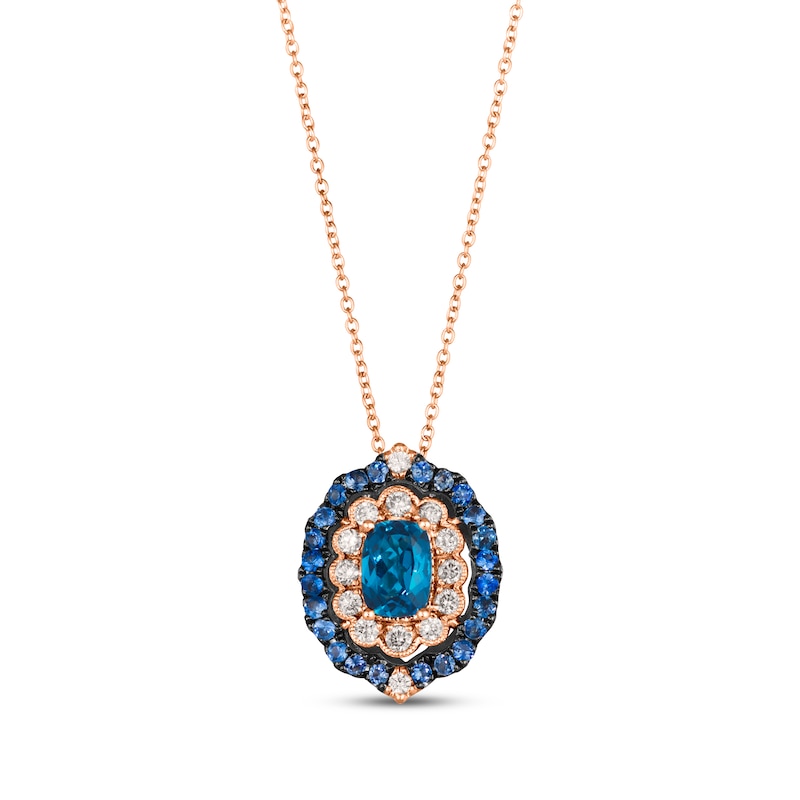 Main Image 1 of Le Vian Venetian Color on Color Blue Topaz Denim Ombre Necklace 1/3 ct tw Diamonds 14K Strawberry Gold 19&quot;