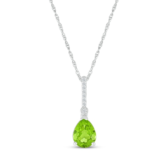 Pear-Shaped Peridot & White Lab-Created Sapphire Drop Necklace Sterling Silver 18"