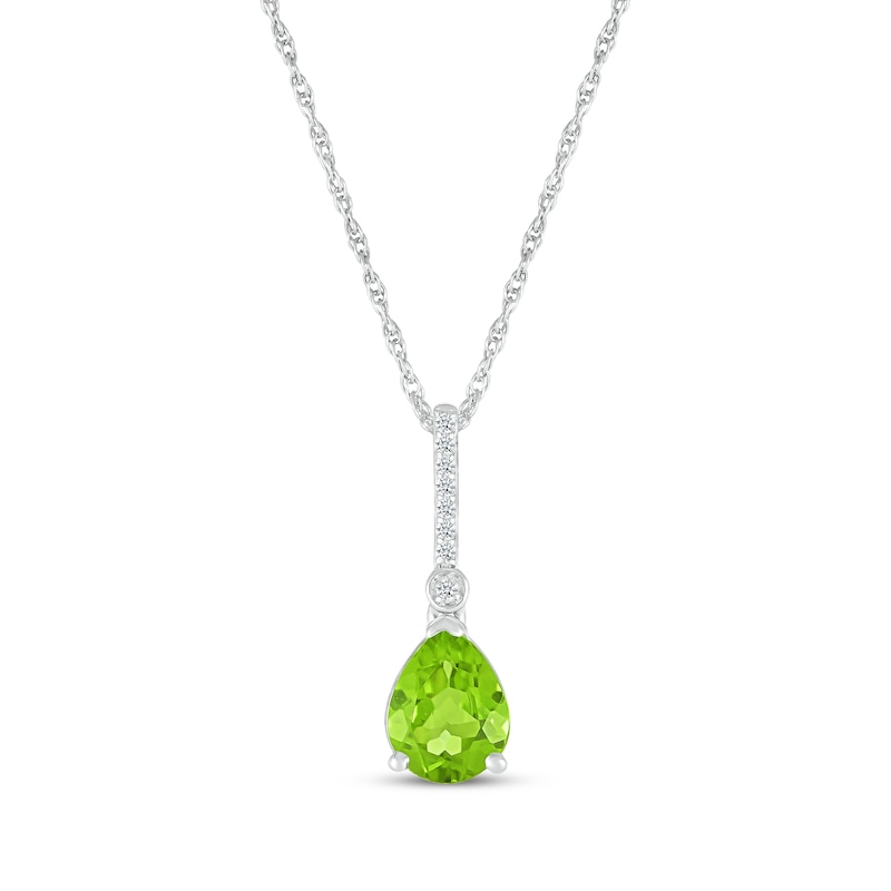 Main Image 1 of Pear-Shaped Peridot & White Lab-Created Sapphire Drop Necklace Sterling Silver 18&quot;