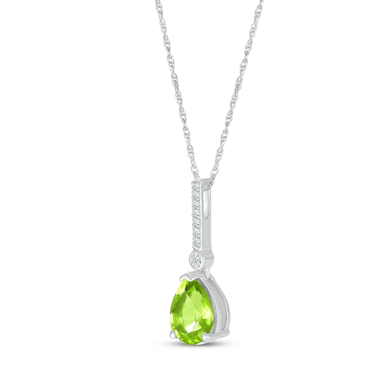 Main Image 2 of Pear-Shaped Peridot & White Lab-Created Sapphire Drop Necklace Sterling Silver 18&quot;