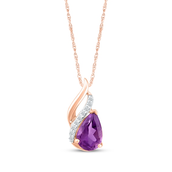 Pear-Shaped Amethyst & Diamond Necklace 1/20 ct tw 10K Rose Gold 18"
