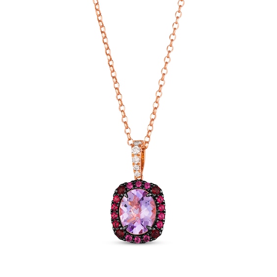 Le Vian Venetian Color on Color Pink Quartz & Rhodolite Garnet Necklace 1/8 ct tw Diamonds 14K Strawberry Gold 19"
