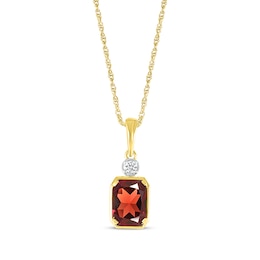 Emerald-Cut Garnet & White Lab-Created Sapphire Necklace 10K Yellow Gold 18"