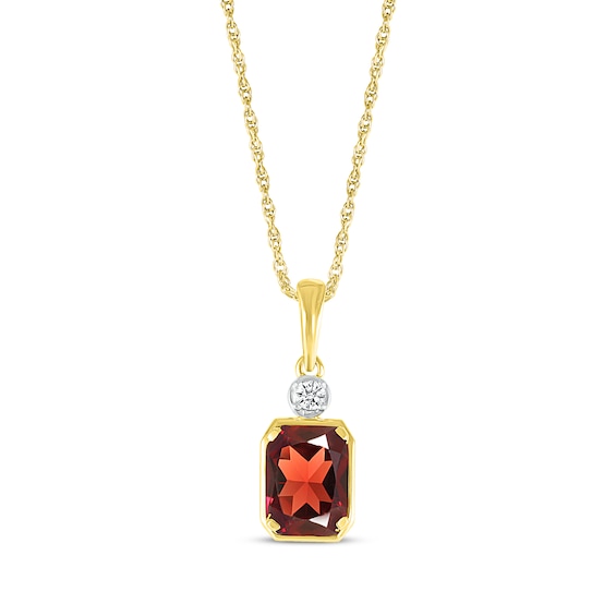 Emerald-Cut Garnet & White Lab-Created Sapphire Necklace 10K Yellow Gold 18"
