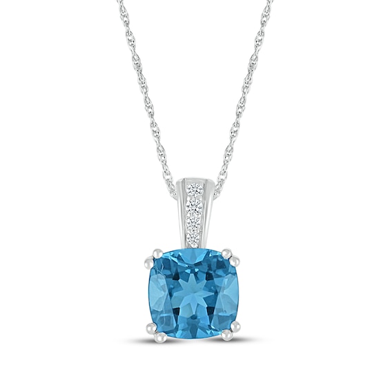 Cushion-Cut Swiss Blue Topaz & White Lab-Created Sapphire Necklace 10K White Gold 18"