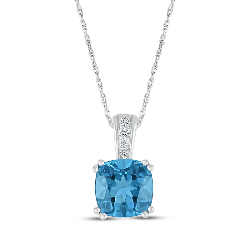Main Image 1 of Cushion-Cut Swiss Blue Topaz & White Lab-Created Sapphire Necklace 10K White Gold 18"