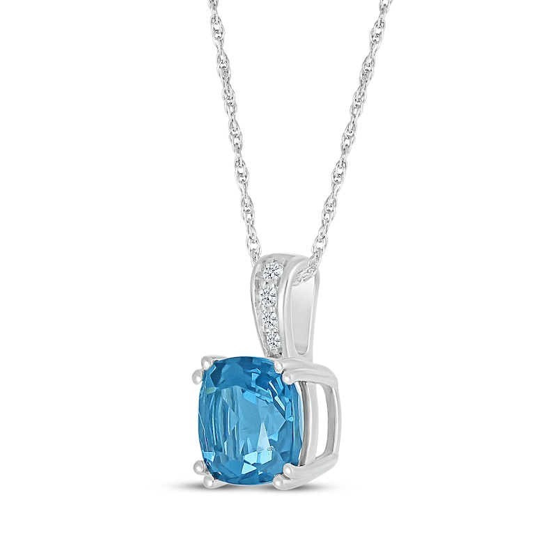 Main Image 2 of Cushion-Cut Swiss Blue Topaz & White Lab-Created Sapphire Necklace 10K White Gold 18"