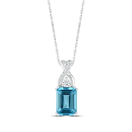 Emerald-Cut Swiss Blue Topaz & White Lab-Created Sapphire Twist Necklace Sterling Silver 18&quot;
