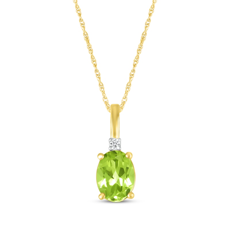 Main Image 1 of Oval-Cut Peridot & Diamond Accent Necklace 10K Yellow Gold 18&quot;
