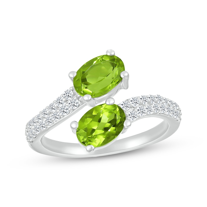 Main Image 1 of Oval-Cut Peridot & White Lab-Created Sapphire Bypass Ring Sterling Silver