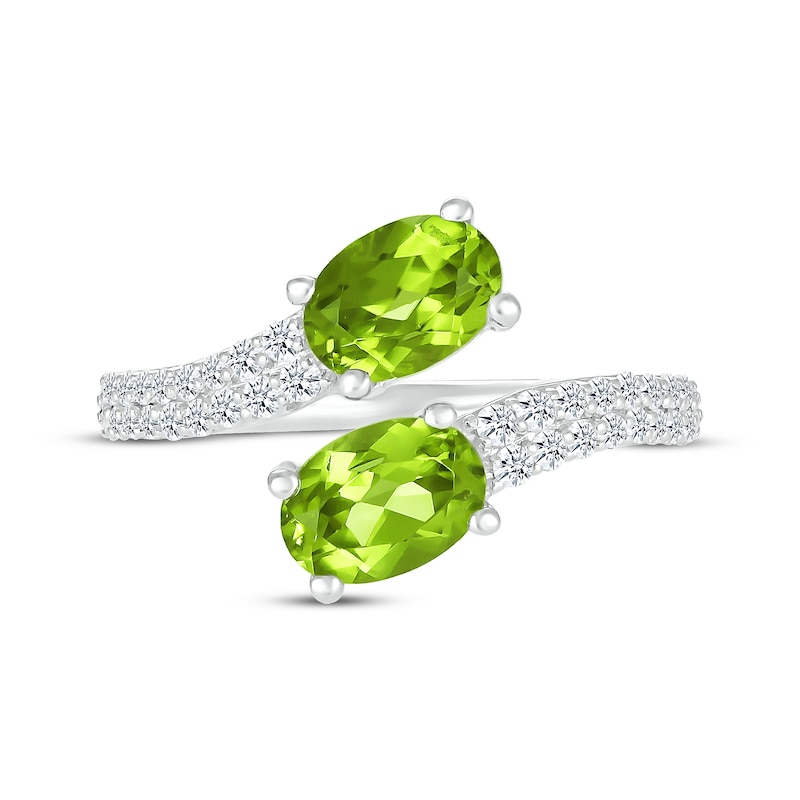 Main Image 3 of Oval-Cut Peridot & White Lab-Created Sapphire Bypass Ring Sterling Silver