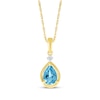 Thumbnail Image 1 of Pear-Shaped Swiss Blue Topaz & Diamond Accent Necklace 10K Yellow Gold 18"