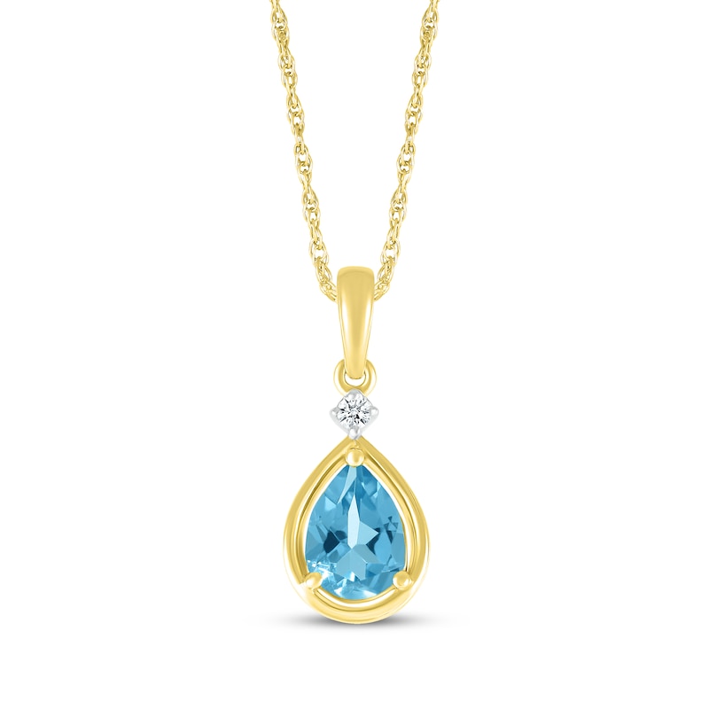 Main Image 1 of Pear-Shaped Swiss Blue Topaz & Diamond Accent Necklace 10K Yellow Gold 18"