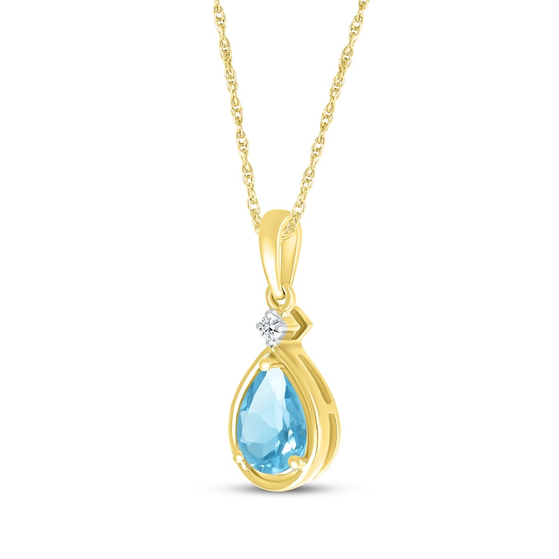 Main Image 2 of Pear-Shaped Swiss Blue Topaz & Diamond Accent Necklace 10K Yellow Gold 18"
