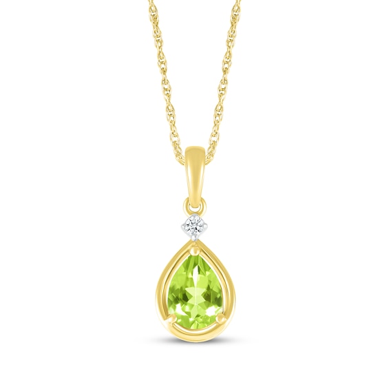 Pear-Shaped Peridot & Diamond Accent Necklace 10K Yellow Gold 18"