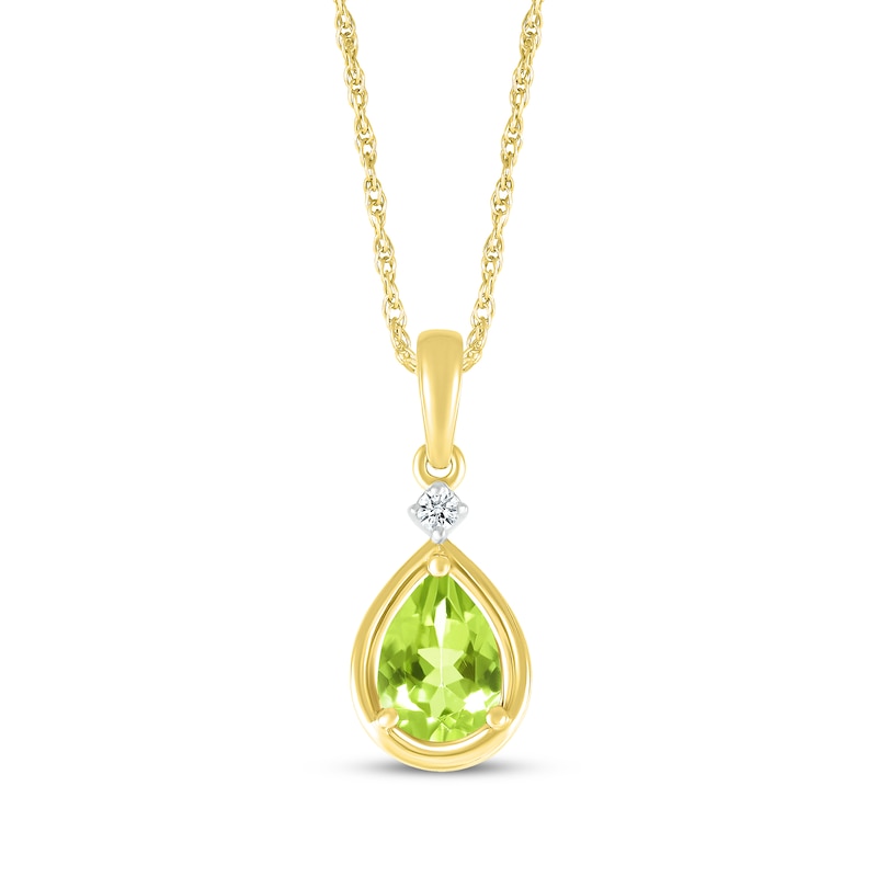 Main Image 1 of Pear-Shaped Peridot & Diamond Accent Necklace 10K Yellow Gold 18"