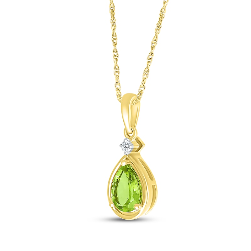Main Image 2 of Pear-Shaped Peridot & Diamond Accent Necklace 10K Yellow Gold 18"