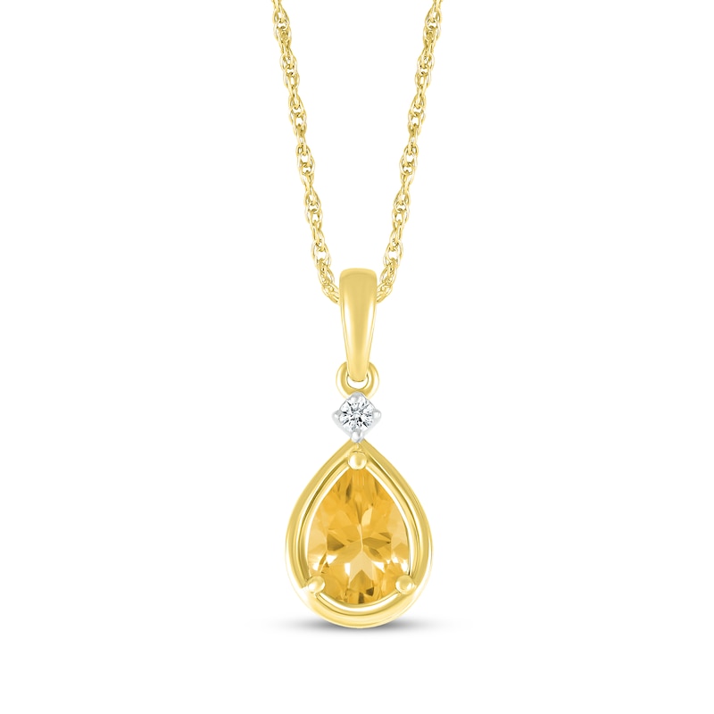Main Image 1 of Pear-Shaped Citrine & Diamond Accent Necklace 10K Yellow Gold 18"