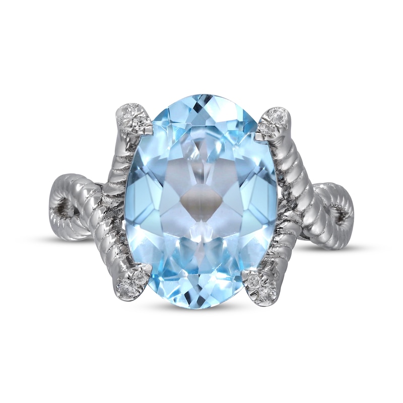 Main Image 2 of Oval-Cut Sky Blue Topaz & Diamond Ring 1/20 ct tw Sterling Silver