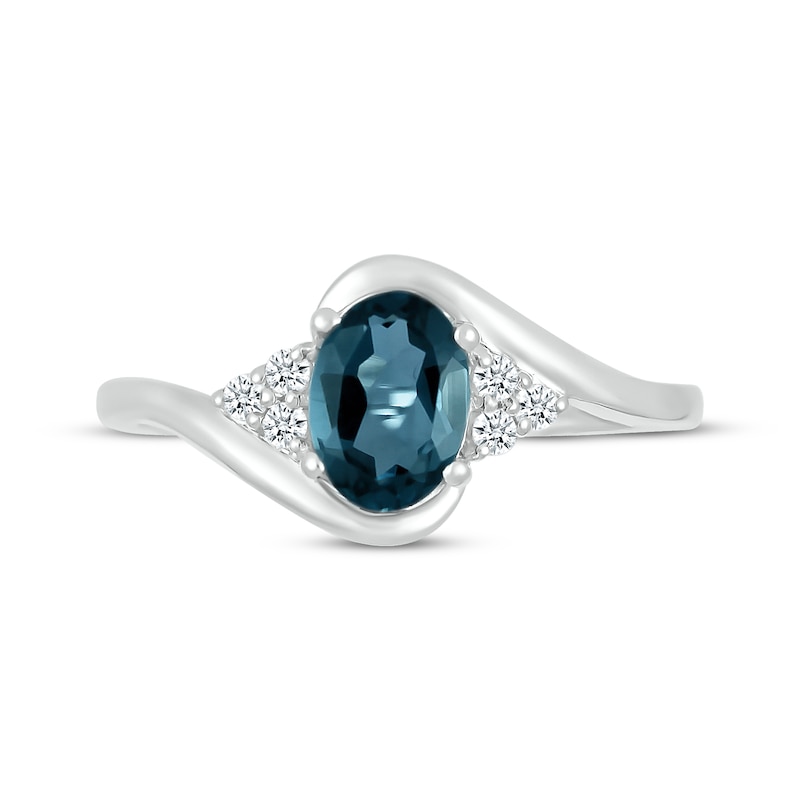 Main Image 3 of Oval-Cut London Blue Topaz & White Lab-Created Sapphire Bypass Ring 10K White Gold