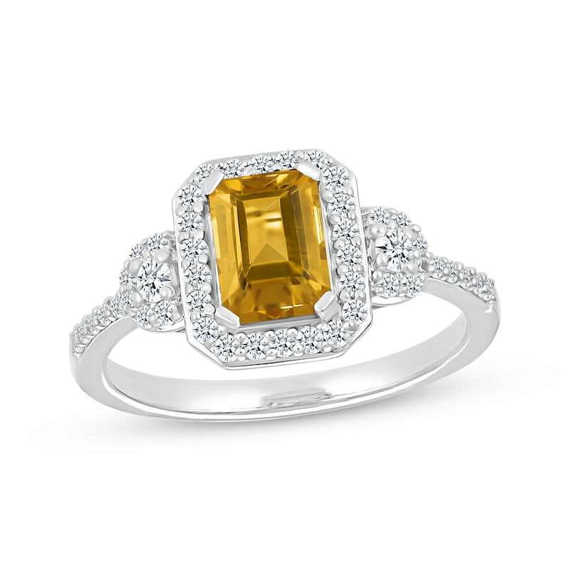 Main Image 1 of Emerald-Cut Citrine & White Lab-Created Sapphire Ring Sterling Silver