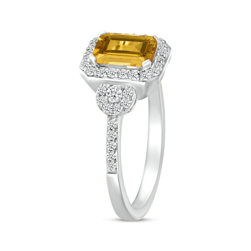 Main Image 2 of Emerald-Cut Citrine & White Lab-Created Sapphire Ring Sterling Silver