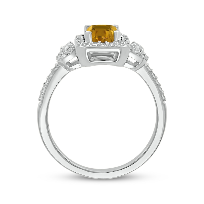 Main Image 3 of Emerald-Cut Citrine & White Lab-Created Sapphire Ring Sterling Silver
