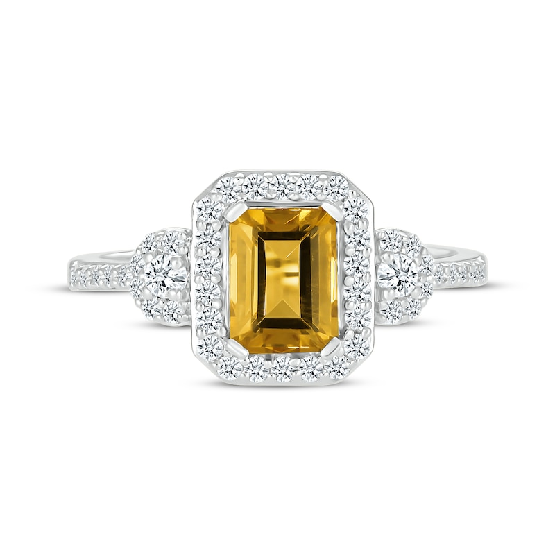 Main Image 4 of Emerald-Cut Citrine & White Lab-Created Sapphire Ring Sterling Silver