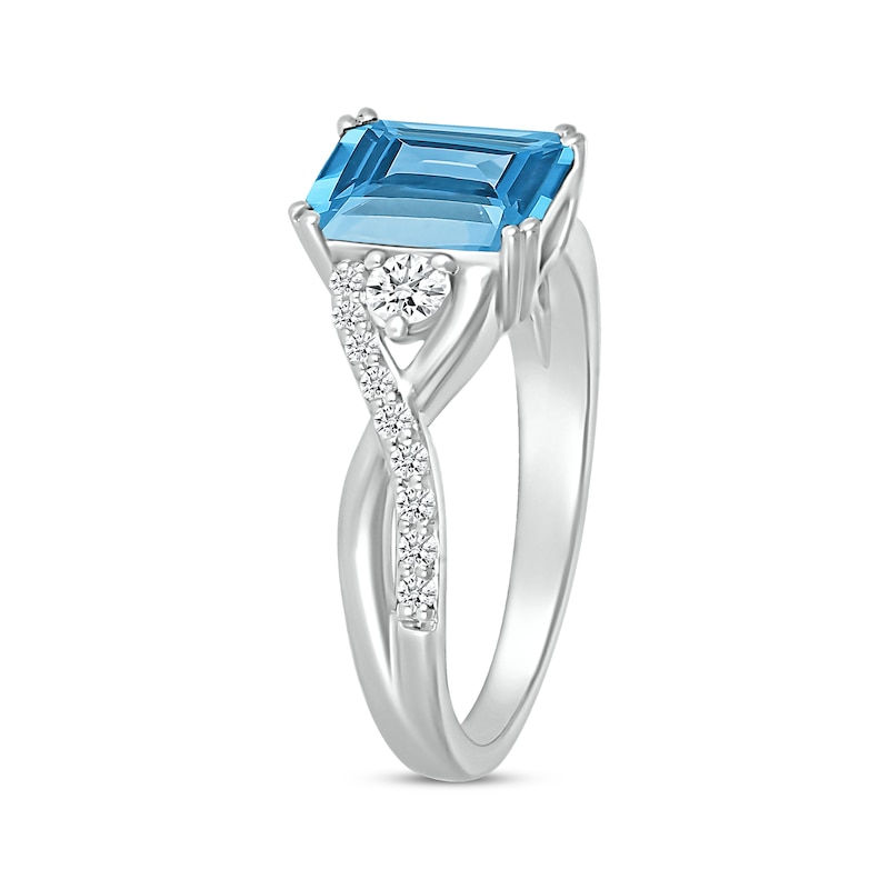 Main Image 2 of Emerald-Cut Swiss Blue Topaz & White Lab-Created Sapphire Ring Sterling Silver